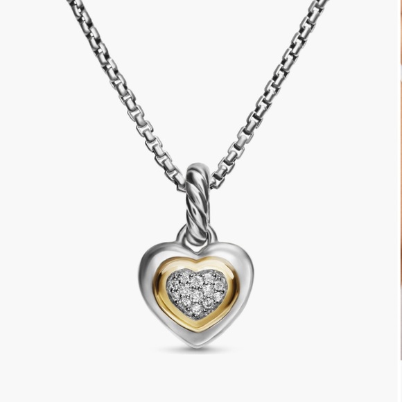 David Yurman Silver and Gold Heart Necklace with Sparkling Accent - Picture 1 of 1